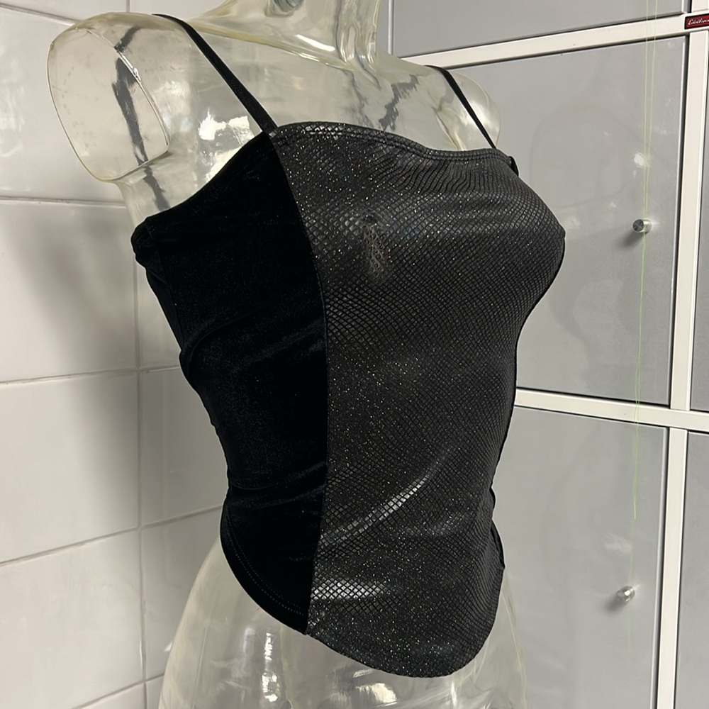 Velvet/Holo Glitter PVC Bra Strap Corset/Cami  Dance/Club Top—NWT